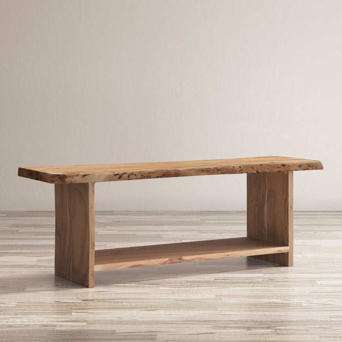 Jofran Cooper Live Edge 52" Solid Acacia Storage Bench in Natural - Holmwood's Furniture & Design Center (Somersworth, NH)