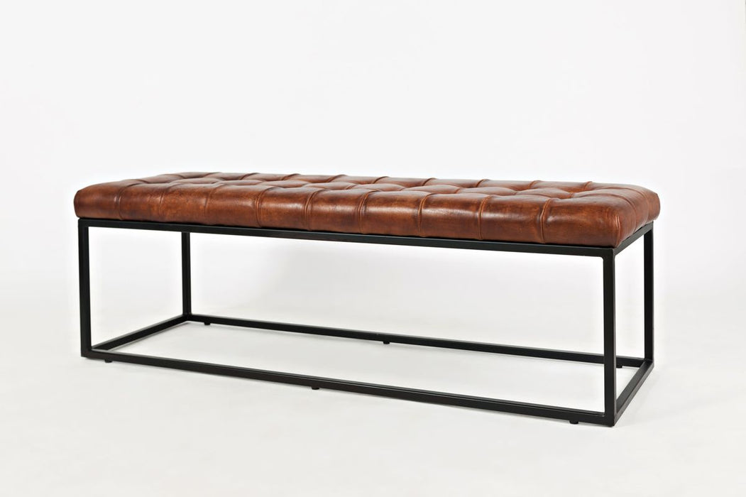 Jofran Global Archive 55" Genuine Distressed Leather Ottoman Bench in Saddle brown - Holmwood's Furniture & Design Center (Somersworth, NH)