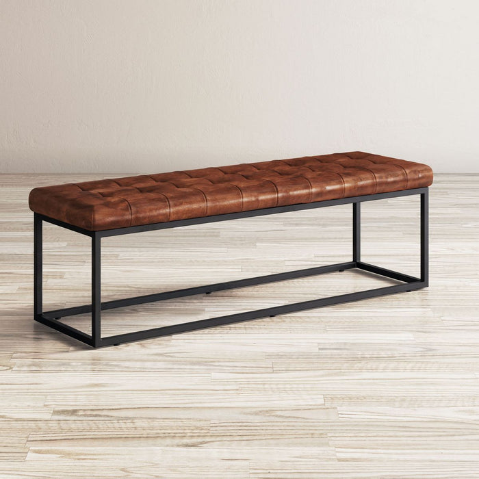 Jofran Global Archive 55" Genuine Distressed Leather Ottoman Bench in Saddle brown - Holmwood's Furniture & Design Center (Somersworth, NH)