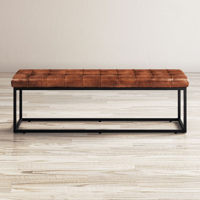 Jofran Global Archive 55" Genuine Distressed Leather Ottoman Bench in Saddle brown - Holmwood's Furniture & Design Center (Somersworth, NH)
