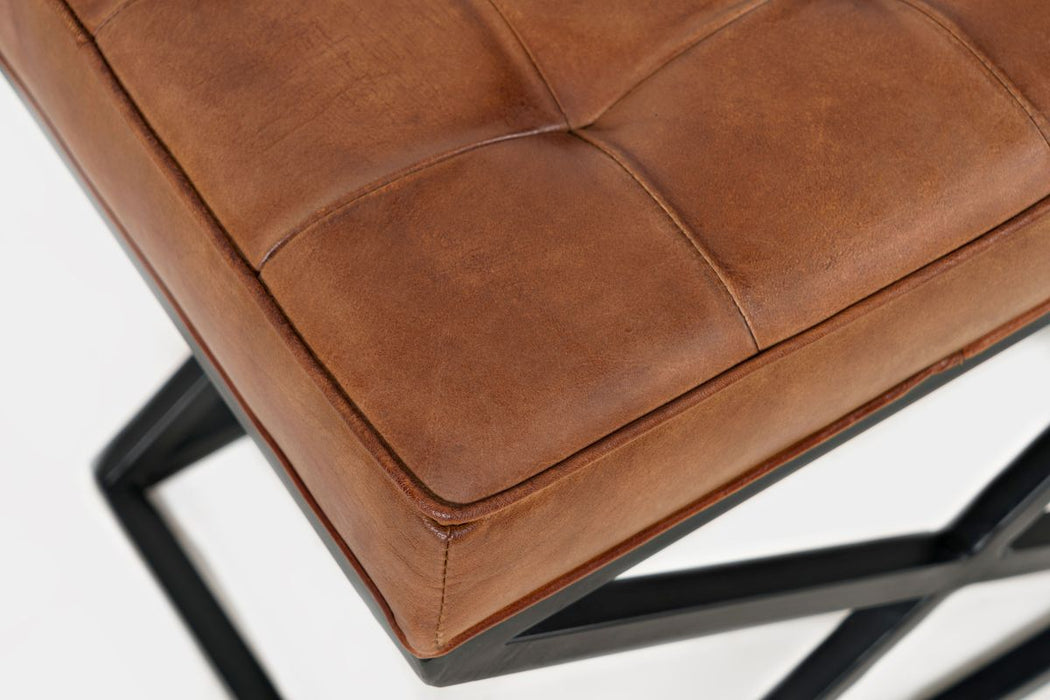 Jofran Global Archive Genuine Distressed Leather Ottoman Stool in Saddle brown - Holmwood's Furniture & Design Center (Somersworth, NH)