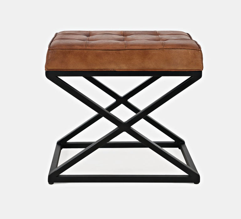 Jofran Global Archive Genuine Distressed Leather Ottoman Stool in Saddle brown image