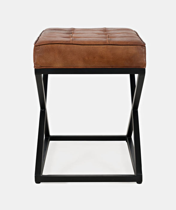 Jofran Global Archive Genuine Distressed Leather Ottoman Stool in Saddle brown - Holmwood's Furniture & Design Center (Somersworth, NH)
