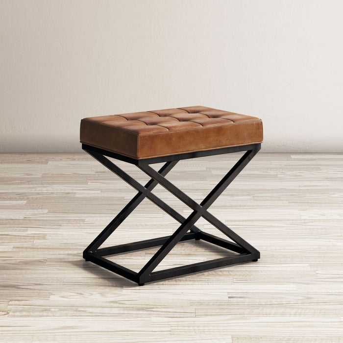 Jofran Global Archive Genuine Distressed Leather Ottoman Stool in Saddle brown - Holmwood's Furniture & Design Center (Somersworth, NH)