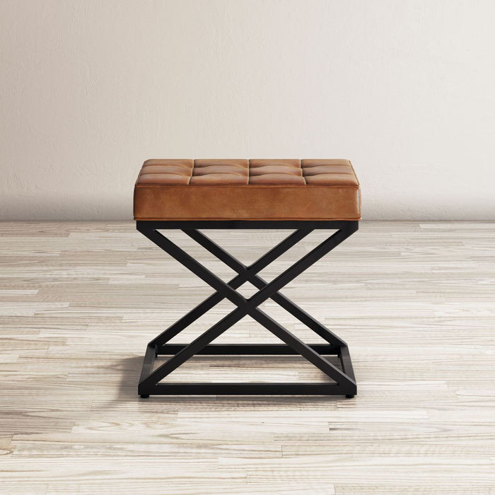 Jofran Global Archive Genuine Distressed Leather Ottoman Stool in Saddle brown - Holmwood's Furniture & Design Center (Somersworth, NH)