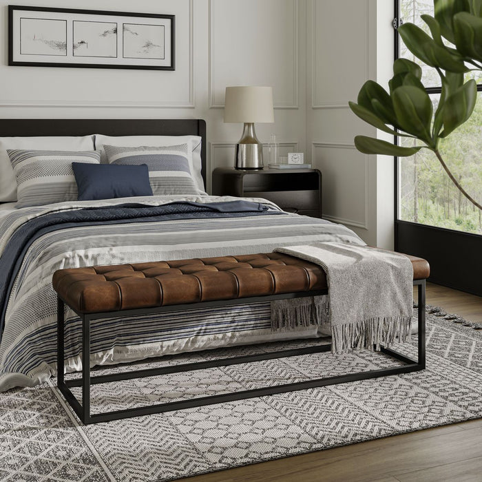 Jofran Global Archive 55" Genuine Distressed Leather Ottoman Bench in Dark Sienna - Holmwood's Furniture & Design Center (Somersworth, NH)
