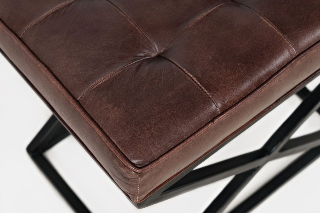 Jofran Global Archive Genuine Distressed Leather Ottoman Stool in Dark Sienna - Holmwood's Furniture & Design Center (Somersworth, NH)