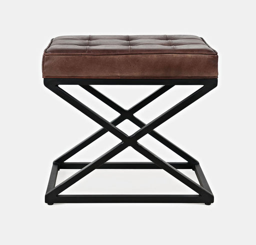 Jofran Global Archive Genuine Distressed Leather Ottoman Stool in Dark Sienna image