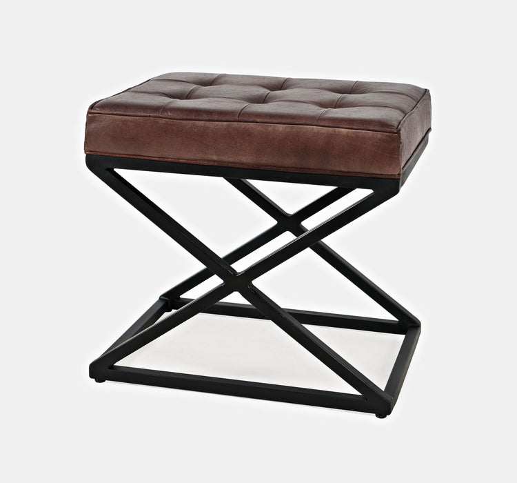 Jofran Global Archive Genuine Distressed Leather Ottoman Stool in Dark Sienna - Holmwood's Furniture & Design Center (Somersworth, NH)