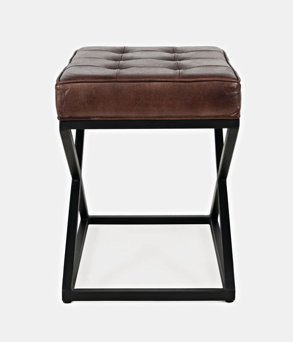 Jofran Global Archive Genuine Distressed Leather Ottoman Stool in Dark Sienna - Holmwood's Furniture & Design Center (Somersworth, NH)