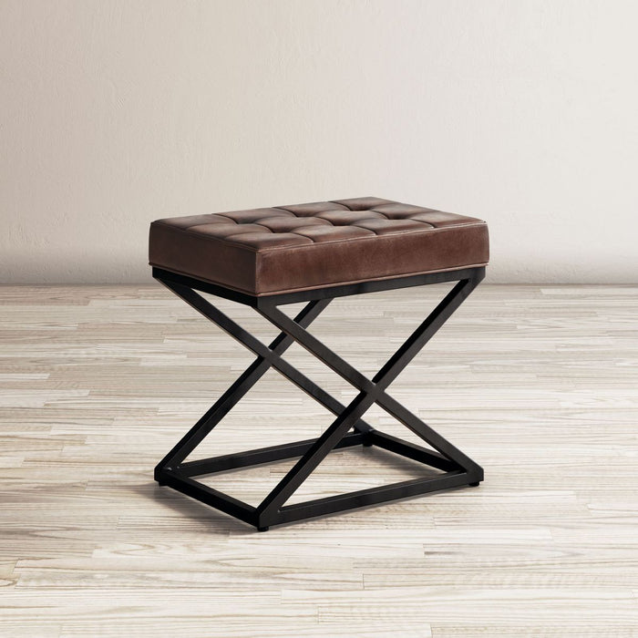 Jofran Global Archive Genuine Distressed Leather Ottoman Stool in Dark Sienna - Holmwood's Furniture & Design Center (Somersworth, NH)