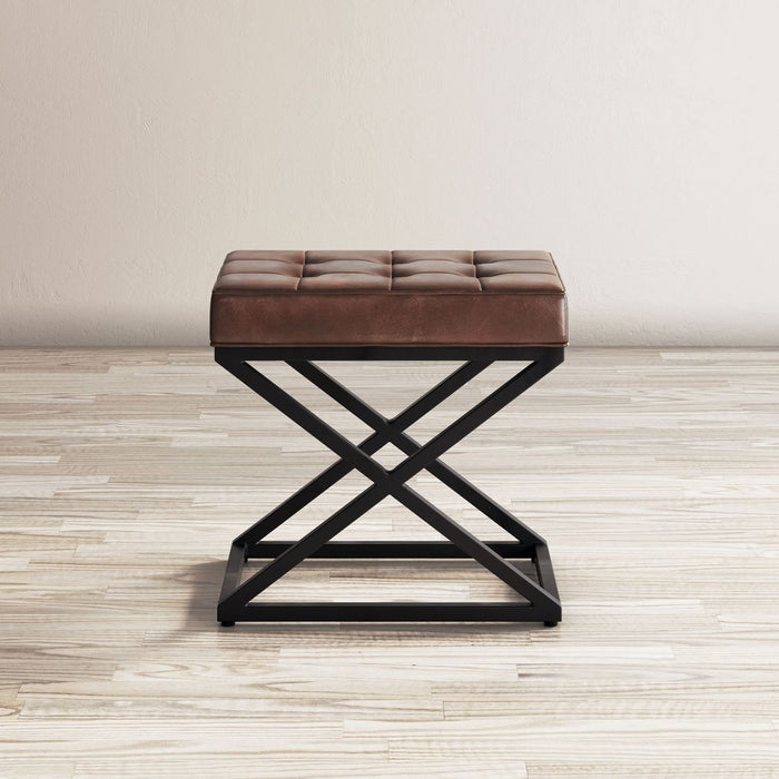 Jofran Global Archive Genuine Distressed Leather Ottoman Stool in Dark Sienna - Holmwood's Furniture & Design Center (Somersworth, NH)
