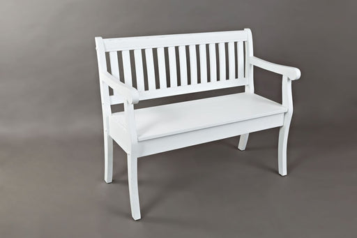 Jofran Artisan's Craft 42" Rustic Farmhouse Distressed Acacia Storage Bench in Distressed Weathered White - Holmwood's Furniture & Design Center (Somersworth, NH)