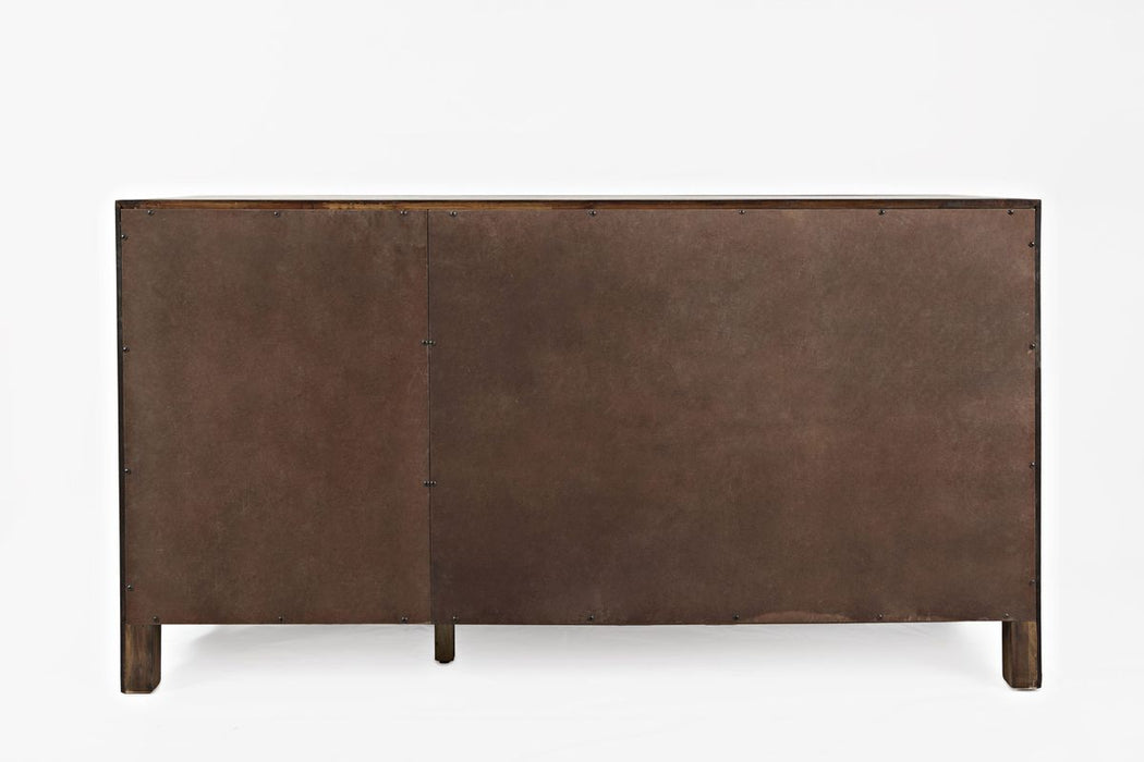 Jofran Gramercy Mid-Century Modern Chevron Three Door 60" Accent Cabinet in Dark Chevron Brown - Holmwood's Furniture & Design Center (Somersworth, NH)