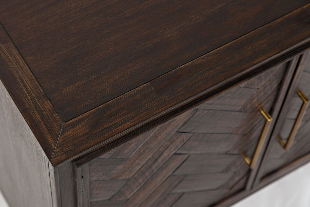 Jofran Gramercy Mid-Century Modern Chevron Three Door 60" Accent Cabinet in Dark Chevron Brown - Holmwood's Furniture & Design Center (Somersworth, NH)