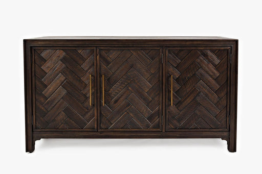 Jofran Gramercy Mid-Century Modern Chevron Three Door 60" Accent Cabinet in Dark Chevron Brown image