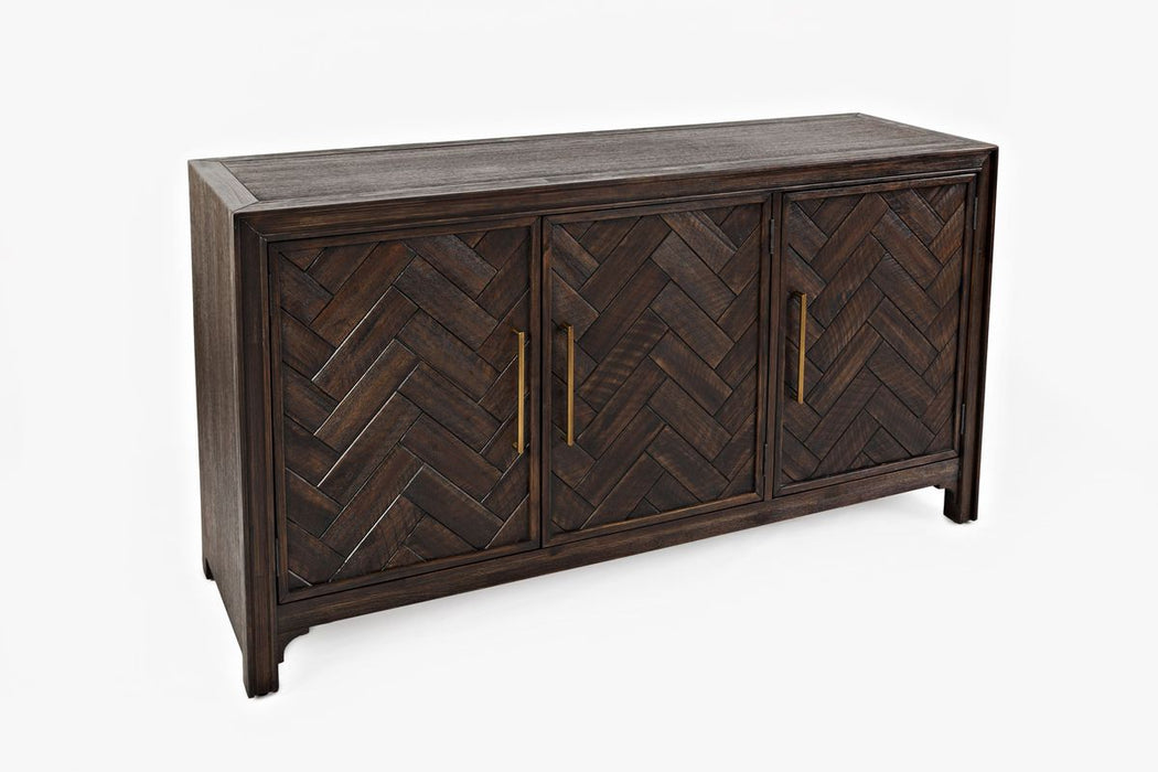 Jofran Gramercy Mid-Century Modern Chevron Three Door 60" Accent Cabinet in Dark Chevron Brown - Holmwood's Furniture & Design Center (Somersworth, NH)