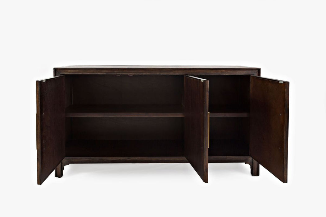 Jofran Gramercy Mid-Century Modern Chevron Three Door 60" Accent Cabinet in Dark Chevron Brown - Holmwood's Furniture & Design Center (Somersworth, NH)