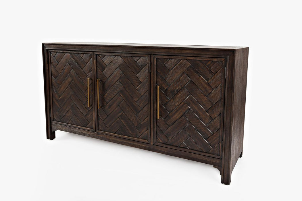 Jofran Gramercy Mid-Century Modern Chevron Three Door 60" Accent Cabinet in Dark Chevron Brown - Holmwood's Furniture & Design Center (Somersworth, NH)