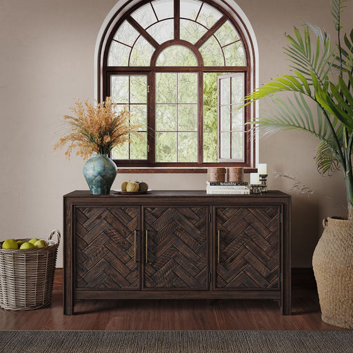 Jofran Gramercy Mid-Century Modern Chevron Three Door 60" Accent Cabinet in Dark Chevron Brown - Holmwood's Furniture & Design Center (Somersworth, NH)