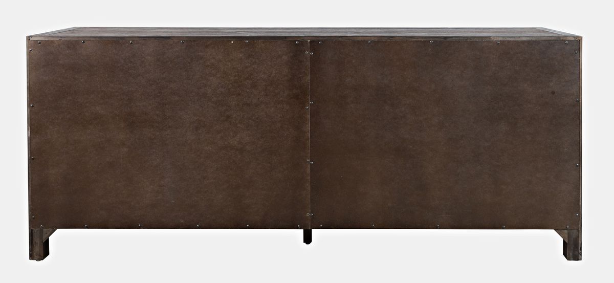 Jofran Gramercy Mid-Century Modern Chevron Four Door 79" Accent Cabinet in Dark Chevron Brown - Holmwood's Furniture & Design Center (Somersworth, NH)