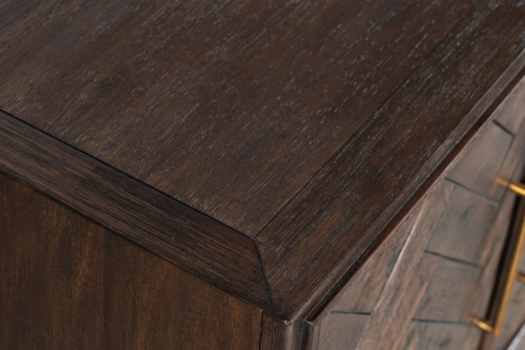 Jofran Gramercy Mid-Century Modern Chevron Four Door 79" Accent Cabinet in Dark Chevron Brown - Holmwood's Furniture & Design Center (Somersworth, NH)
