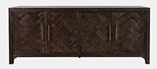 Jofran Gramercy Mid-Century Modern Chevron Four Door 79" Accent Cabinet in Dark Chevron Brown image
