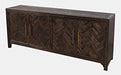 Jofran Gramercy Mid-Century Modern Chevron Four Door 79" Accent Cabinet in Dark Chevron Brown - Holmwood's Furniture & Design Center (Somersworth, NH)