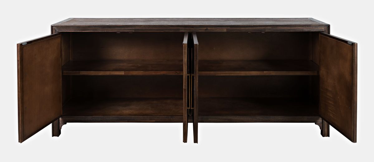 Jofran Gramercy Mid-Century Modern Chevron Four Door 79" Accent Cabinet in Dark Chevron Brown - Holmwood's Furniture & Design Center (Somersworth, NH)