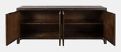 Jofran Gramercy Mid-Century Modern Chevron Four Door 79" Accent Cabinet in Dark Chevron Brown - Holmwood's Furniture & Design Center (Somersworth, NH)