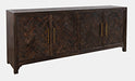 Jofran Gramercy Mid-Century Modern Chevron Four Door 79" Accent Cabinet in Dark Chevron Brown - Holmwood's Furniture & Design Center (Somersworth, NH)