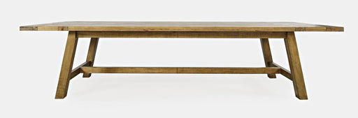 Jofran Telluride Rustic Distressed Pine 127" Trestle Dining Table with Two Extension Leaves in Gold image