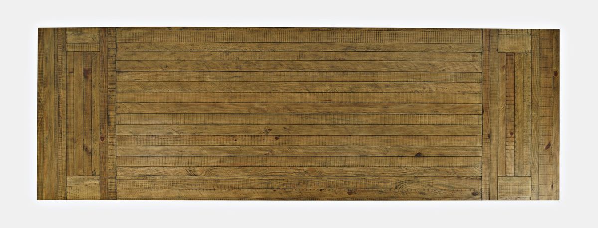 Jofran Telluride Rustic Distressed Pine 127" Trestle Dining Table with Two Extension Leaves in Gold - Holmwood's Furniture & Design Center (Somersworth, NH)