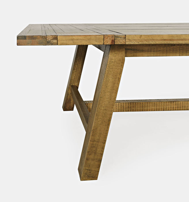 Jofran Telluride Rustic Distressed Pine 127" Trestle Dining Table with Two Extension Leaves in Gold - Holmwood's Furniture & Design Center (Somersworth, NH)
