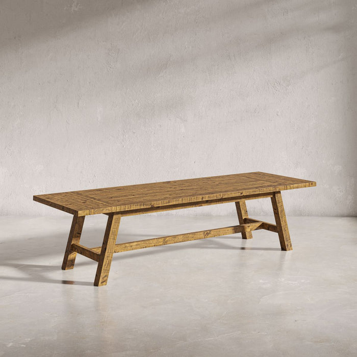 Jofran Telluride Rustic Distressed Pine 127" Trestle Dining Table with Two Extension Leaves in Gold - Holmwood's Furniture & Design Center (Somersworth, NH)