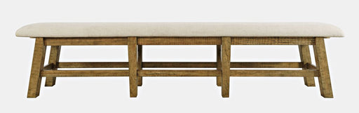 Jofran Telluride Rustic Distressed Pine 85" Upholstered Dining Bench in Gold image