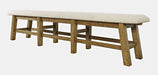 Jofran Telluride Rustic Distressed Pine 85" Upholstered Dining Bench in Gold - Holmwood's Furniture & Design Center (Somersworth, NH)