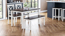 Jofran Asbury Park Solid Acacia Farmhouse 4-Pack Dining Set - Table with 2 Chairs and Bench in White - Holmwood's Furniture & Design Center (Somersworth, NH)