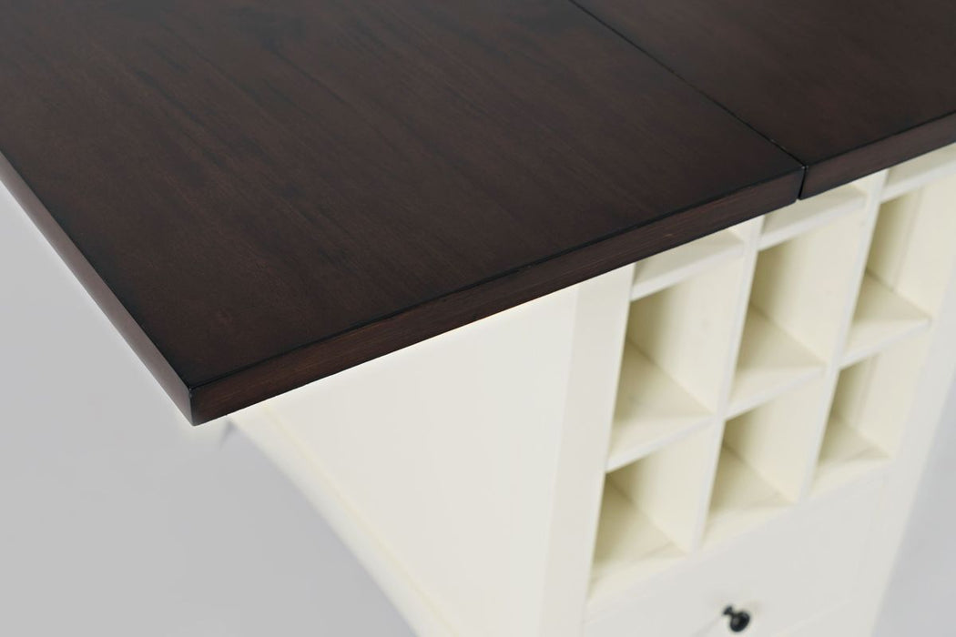 Jofran Asbury Park Solid Acacia Farmhouse Storage Counter Drop Leaf Dining Table with Storage and Wine Rack in White - Holmwood's Furniture & Design Center (Somersworth, NH)