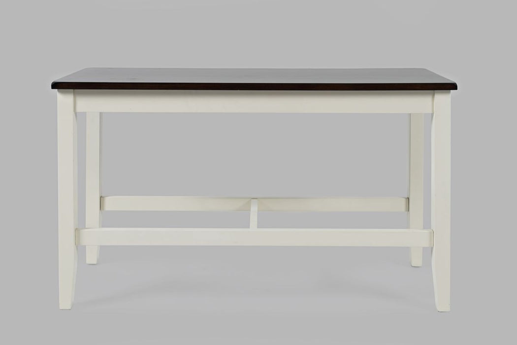 Jofran Asbury Park Solid Acacia Farmhouse 4-Pack Counter Height Dining Set - Table with 2 Stools and Bench in White - Holmwood's Furniture & Design Center (Somersworth, NH)