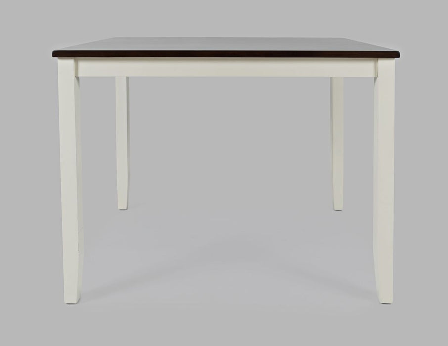 Jofran Asbury Park Solid Acacia Farmhouse 4-Pack Counter Height Dining Set - Table with 2 Stools and Bench in White - Holmwood's Furniture & Design Center (Somersworth, NH)