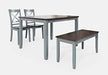 Jofran Asbury Park Solid Acacia Farmhouse 4-Pack Dining Set - Table with 2 Chairs and Bench in Grey image