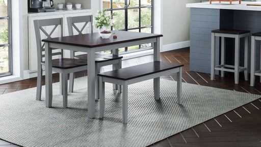 Jofran Asbury Park Solid Acacia Farmhouse 4-Pack Dining Set - Table with 2 Chairs and Bench in Grey - Holmwood's Furniture & Design Center (Somersworth, NH)