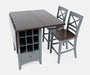 Jofran Asbury Park Solid Acacia Farmhouse Storage Counter Drop Leaf Dining Table with Storage and Wine Rack in Grey - Holmwood's Furniture & Design Center (Somersworth, NH)