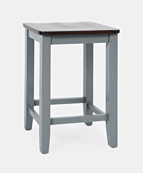Jofran Asbury Park Solid Acacia Farmhouse Backless Saddle Stool (Set of 2) in Grey - Holmwood's Furniture & Design Center (Somersworth, NH)