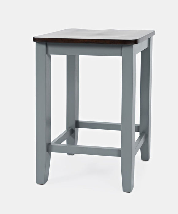 Jofran Asbury Park Solid Acacia Farmhouse Backless Saddle Stool (Set of 2) in Grey - Holmwood's Furniture & Design Center (Somersworth, NH)