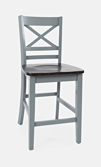 Jofran Asbury Park Solid Acacia Farmhouse X Back Stool (Set of 2) in Grey - Holmwood's Furniture & Design Center (Somersworth, NH)