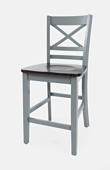Jofran Asbury Park Solid Acacia Farmhouse X Back Stool (Set of 2) in Grey - Holmwood's Furniture & Design Center (Somersworth, NH)