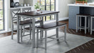 Jofran Asbury Park Solid Acacia Farmhouse 4-Pack Counter Height Dining Set - Table with 2 Stools and Bench in Grey - Holmwood's Furniture & Design Center (Somersworth, NH)