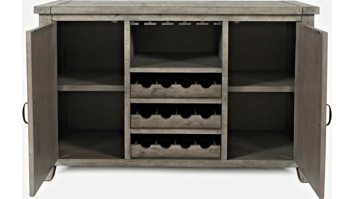 Jofran Outer Banks Server with Bottle and Glass Storage in Gray - Holmwood's Furniture & Design Center (Somersworth, NH)
